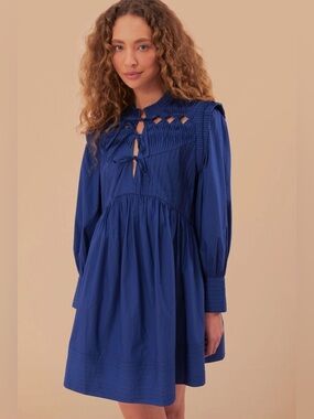 FARM Rio | Dresses | Farm Rio Blue Flowing Beauty Embroidered Long Sleeve  Midi Dress | Poshmark